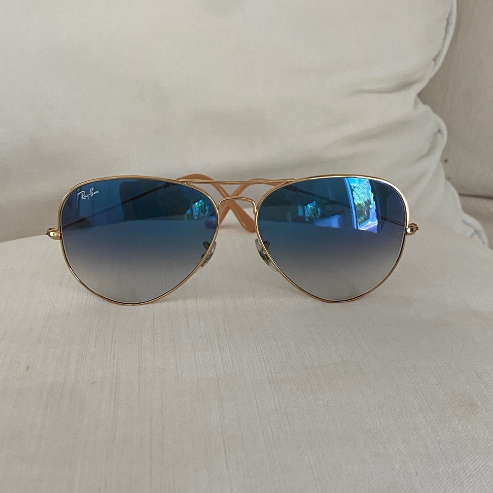 Ray-Ban Gold Frame Sunglasses with Blue Gradient Lenses